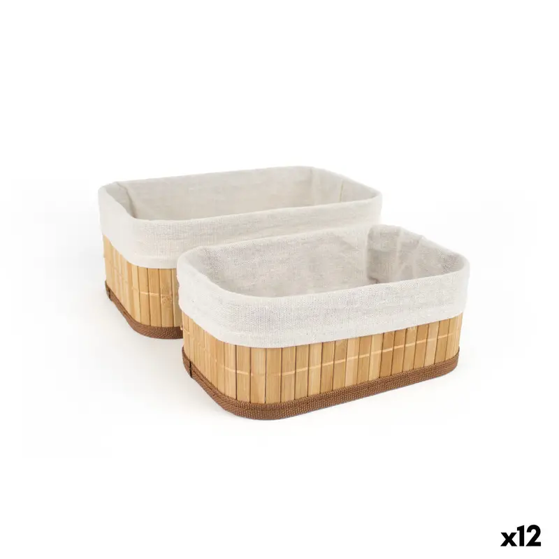 Basket Set Confortime Brown Beige Bamboo 2 Pieces (12 Units) 1
