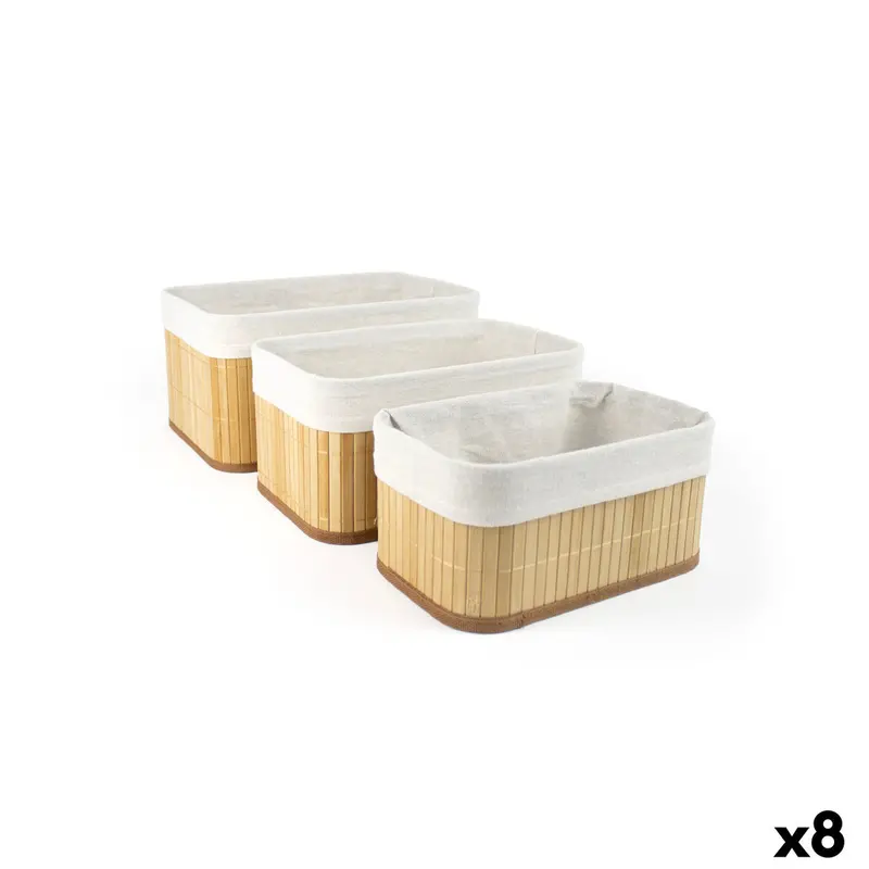 Basket Set Confortime Brown Beige Bamboo 3 Pieces (8 Units) 1