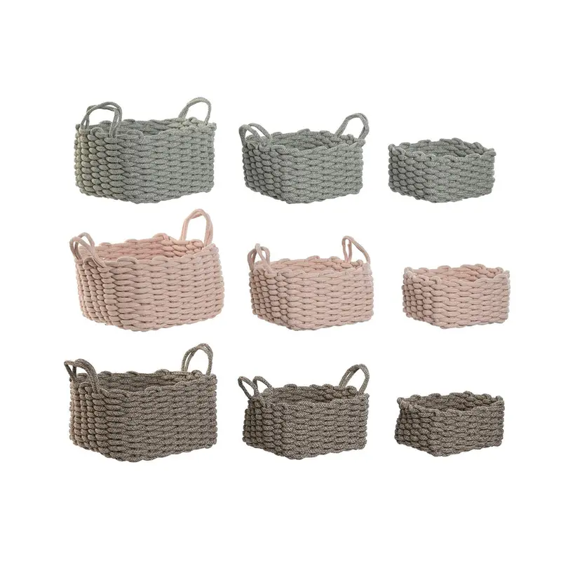 Basket Set Home Esprit Green Beige Pink Rope (3 Pieces) (3 Units) 1