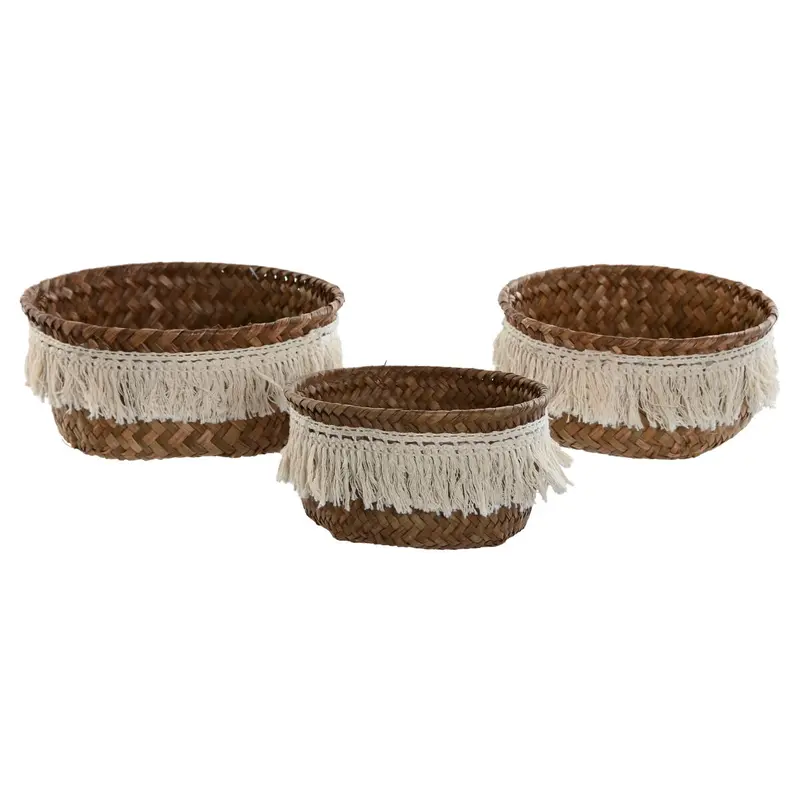 Basket Set Home Esprit White Natural Natural Fibre Boho Worn (3 Pieces) 1