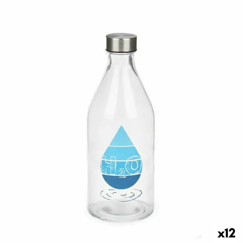 Bottle Vivalto H2o Transparent Silver Glass Steel 1 L (12 Units) 1