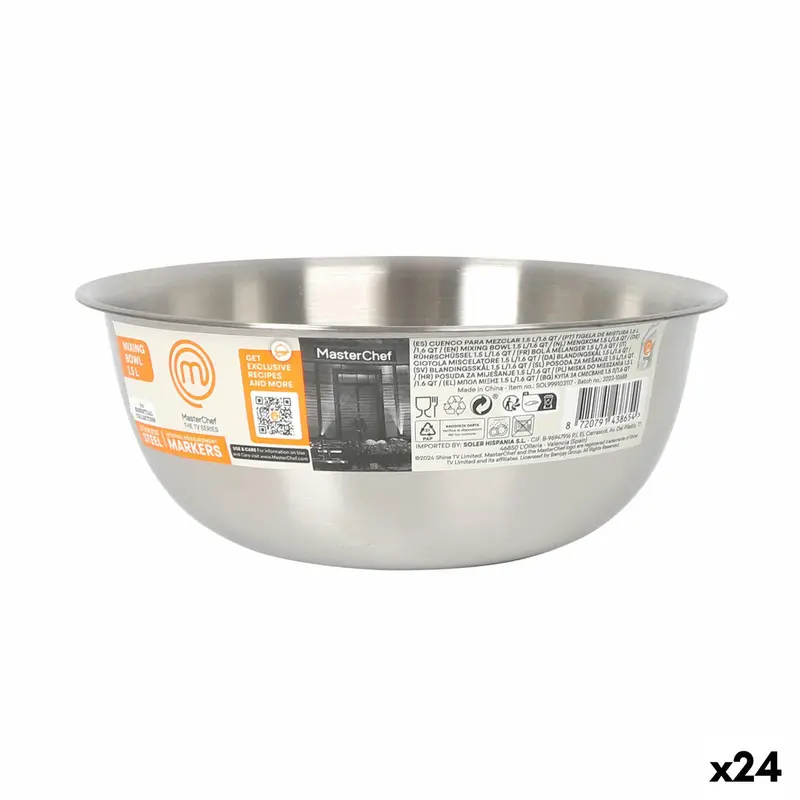 Bowl Masterchef Stainless Steel 1,2 L 19 X 7,5 Cm (24 Units) 1