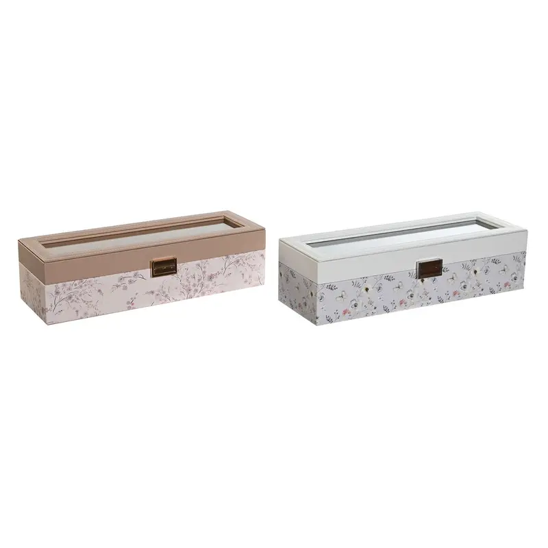 Box For Watches Dkd Home Decor Blue Light Pink Crystal 33 X 11 X 9 Cm (2 Units) 1