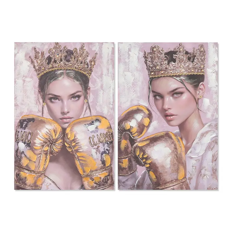 Canvas Home Esprit Pink Golden Boxing Gloves 60 X 3 X 90 Cm (2 Units) 1