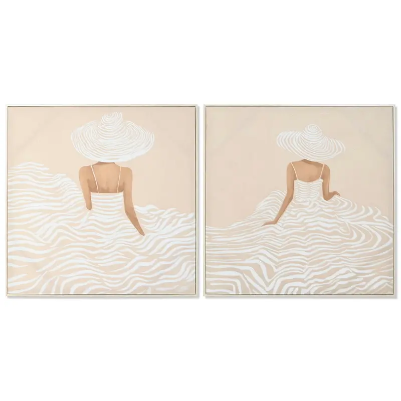 Canvas Home Esprit White Beige Dress Scandinavian 82,5 X 3,5 X 82,5 Cm (2 Units) 1
