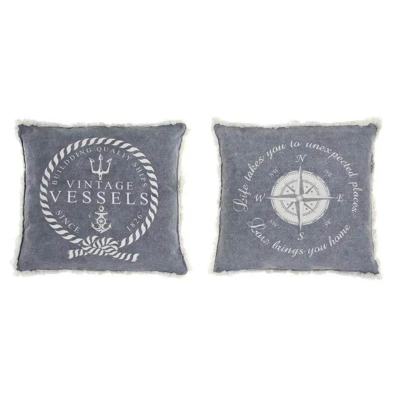 Cushion Dkd Home Decor Blue White Fringe Mediterranean Navy 45 X 10 X 45 Cm (2 Units) 1