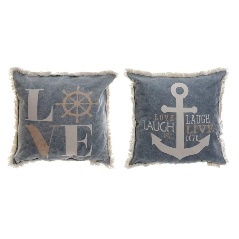 Cushion Dkd Home Decor Blue White Navy Fringe (45 X 10 X 45 Cm) (2 Units) 1