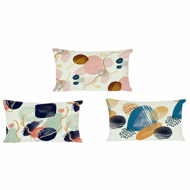 Cushion Dkd Home Decor Plastic Blue White Multicolour Pink Rectangular Abstract 50 X 30 X 12 Cm (3 Pieces) 1