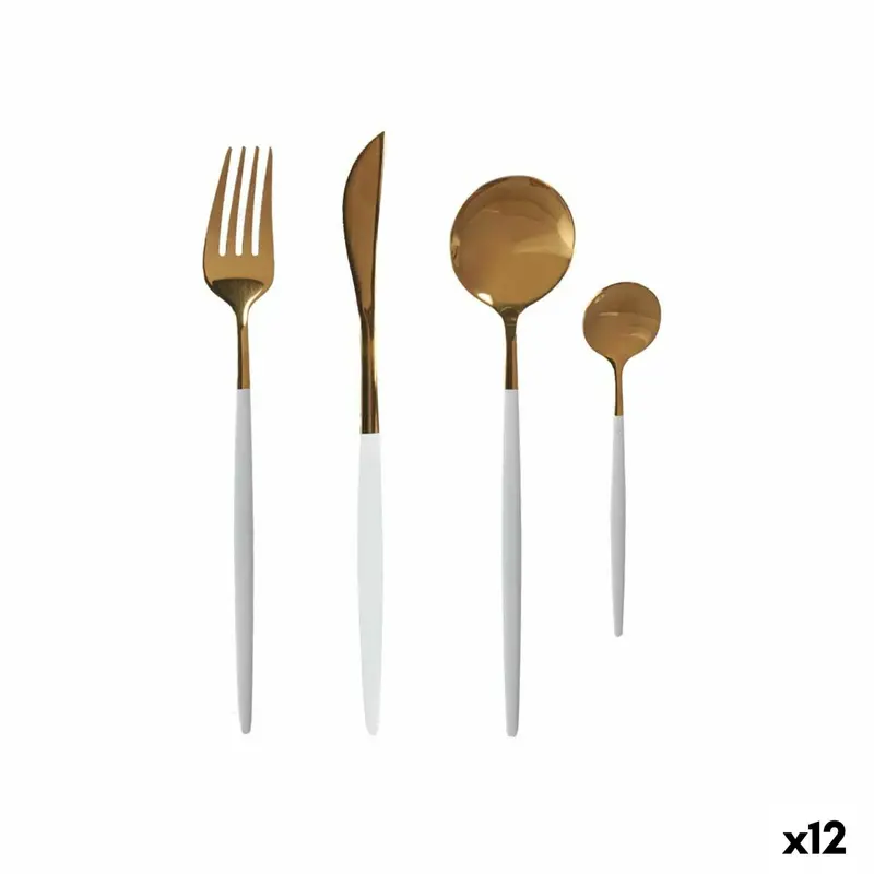 Cutlery Set Golden White Stainless Steel (12 Units) 1
