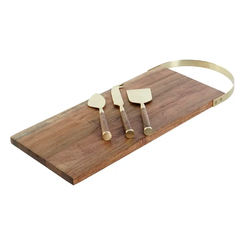 Cutting Board Dkd Home Decor Golden Natural Stainless Steel Acacia 46,5 X 17,7 X 2 Cm (4 Pieces) 1