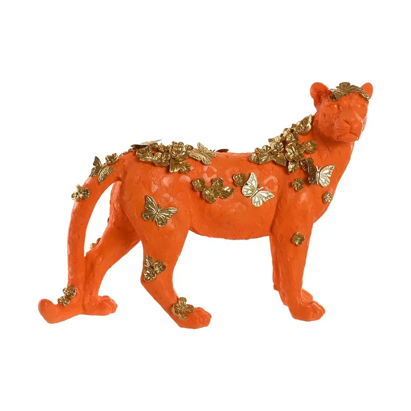 Decorative Figure Home Esprit Orange Golden Leopard 60 X 21,5 X 43 Cm 1
