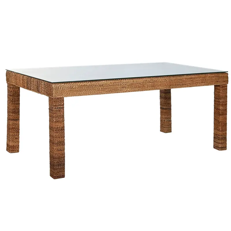 Dining Table Home Esprit Natural Tempered Glass Fibre Teak 180 X 90 X 77 Cm 1