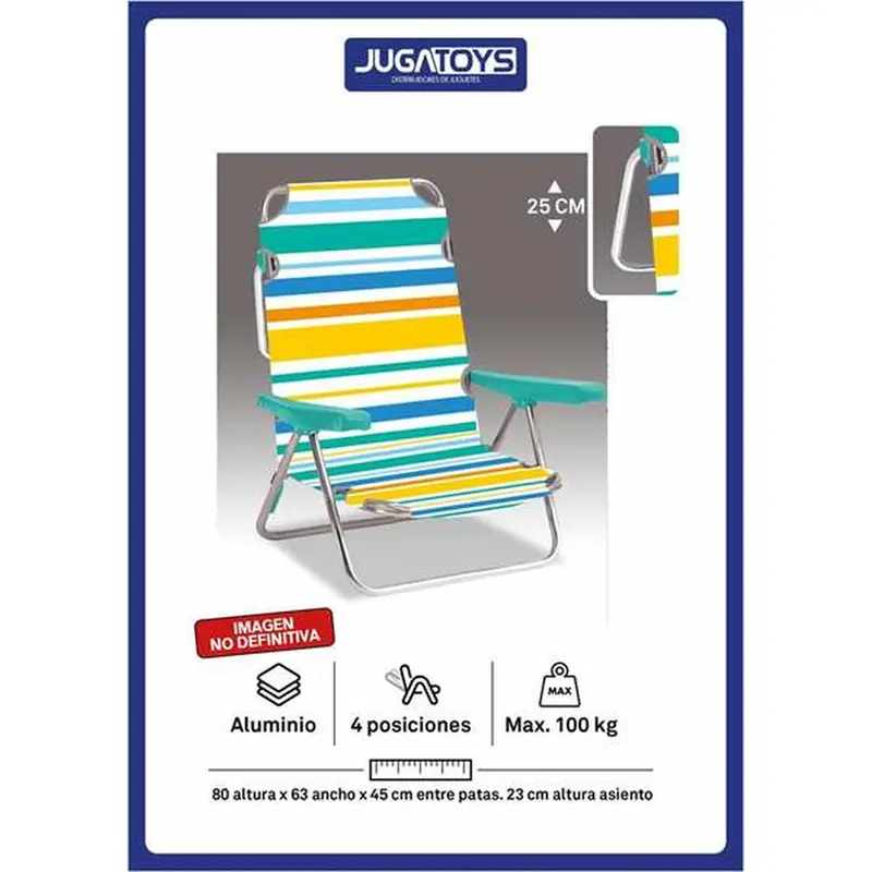 Folding Chair With Headrest 80 X 65 X 45 Cm Multi-Position Striped 1