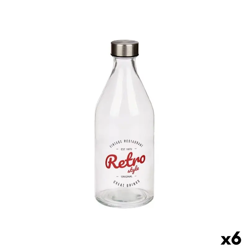 Glass Bottle Vivalto Retro Transparent Silver Glass Steel 1 L (6 Units) 1