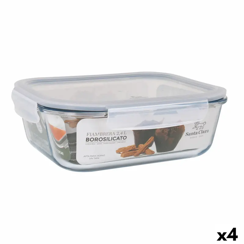 Hermetic Lunch Box Santa Clara Transparent Rectangular 2,4 L (4 Units) 1
