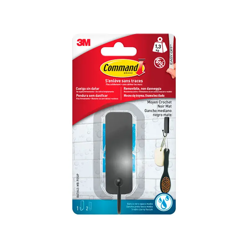 Hook For Hanging Up 3M 1,3 Kg 25 X 35 X 95 Mm Black Stick (1 Unit) 1