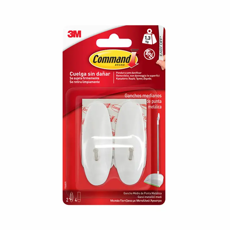 Hook For Hanging Up 3M 1,3 Kg 29 X 79 X 29 Mm White Metal (2 Units) 1