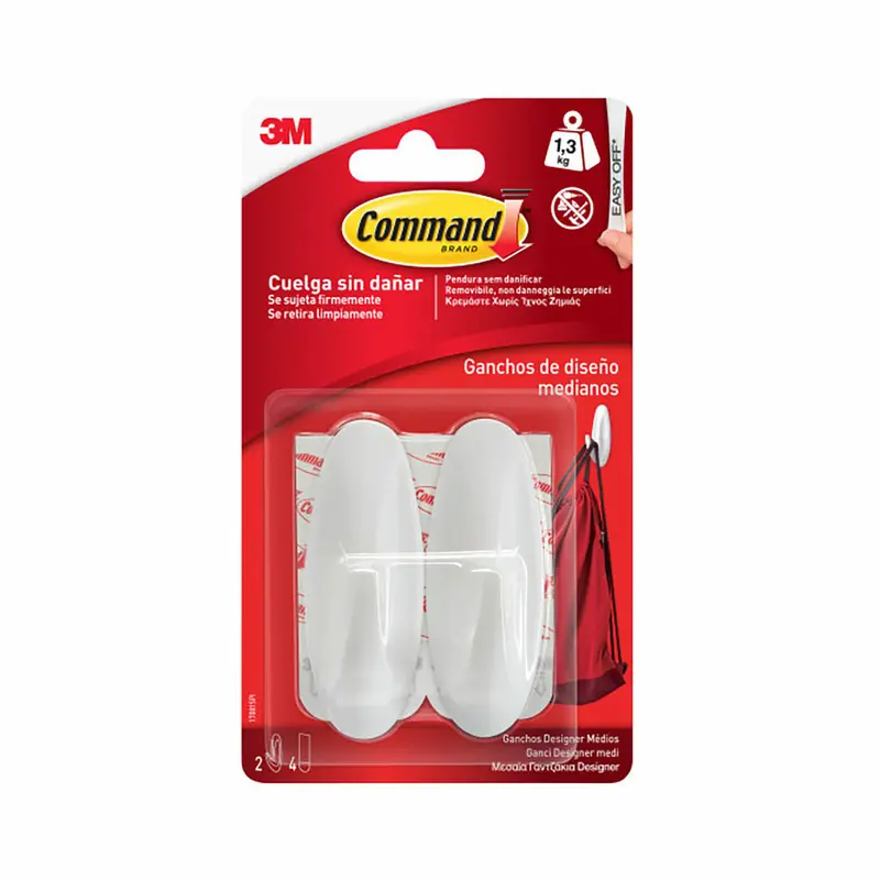 Hook For Hanging Up 3M 1,3 Kg White Metal (2 Units) 1