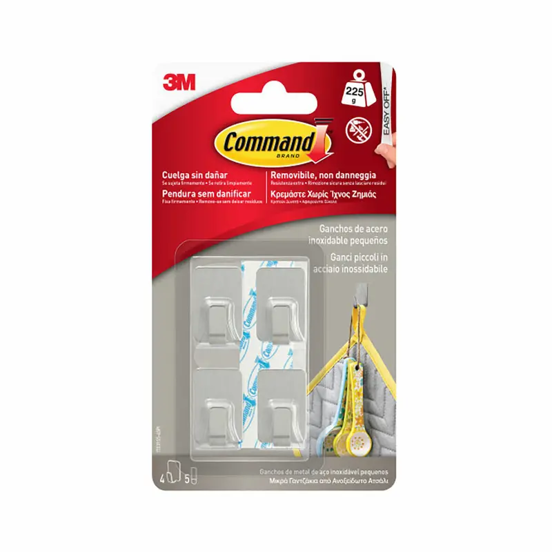 Hook For Hanging Up 3M Stainless Steel 225 G 19 X 30 X 15 Mm Silver (4 Units) 1