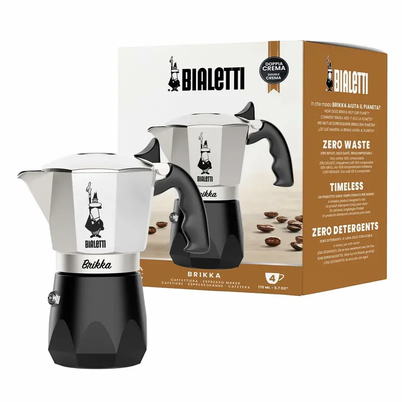 Italian Coffee Pot Bialetti Brikka Aluminium 4 Cups 1