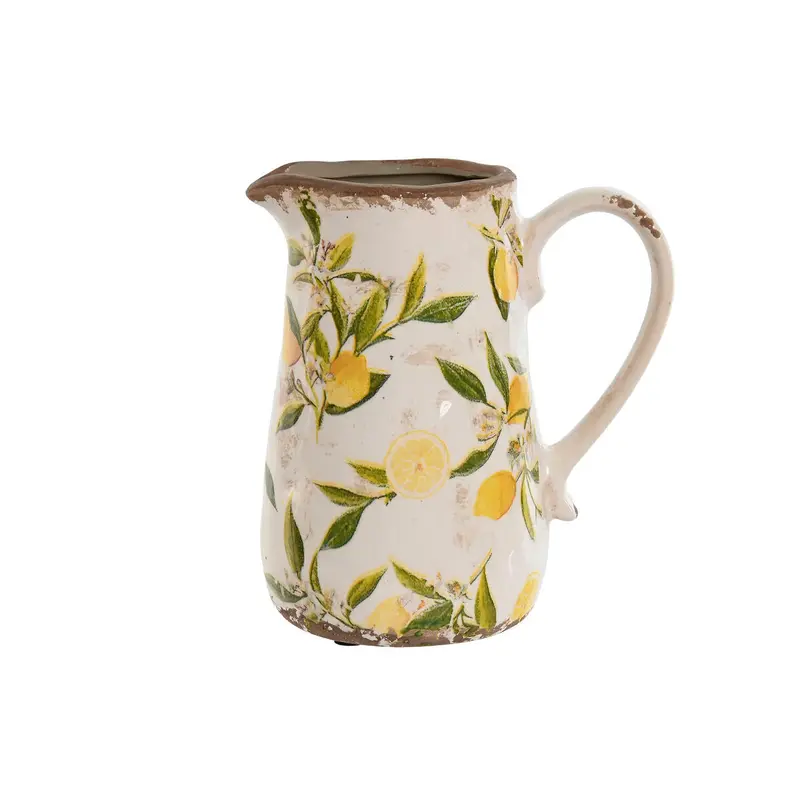 Jug Home Esprit White Brown Stoneware Lemon Shabby Chic 1