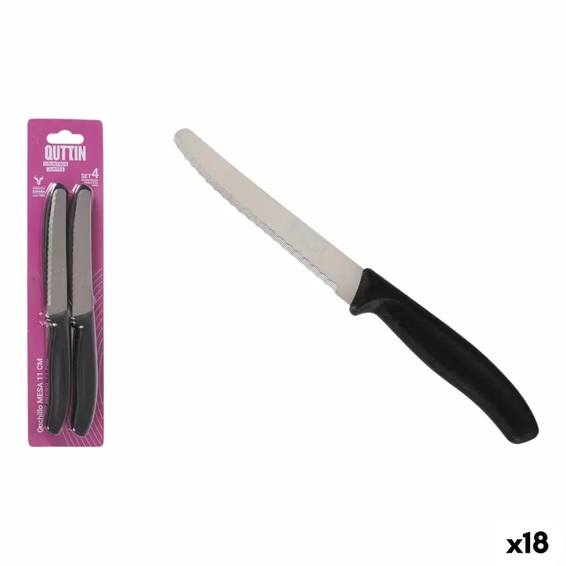 Knife Set Quttin Black Silver Stainless Steel 11 Cm 4 Pieces (18 Units) 1