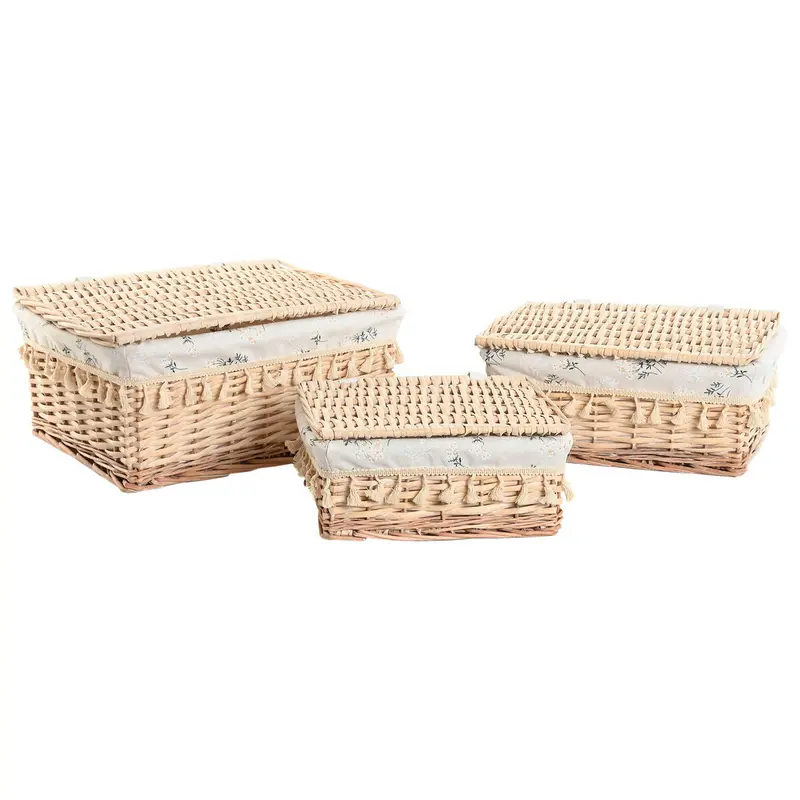 Laundry Basket Home Esprit Natural Wicker Shabby Chic 42 X 33 X 20 Cm 3 Pieces 1