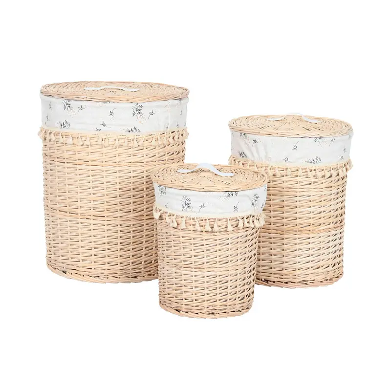 Laundry Basket Home Esprit Natural Wicker Shabby Chic 45 X 45 X 55 Cm 3 Pieces 1