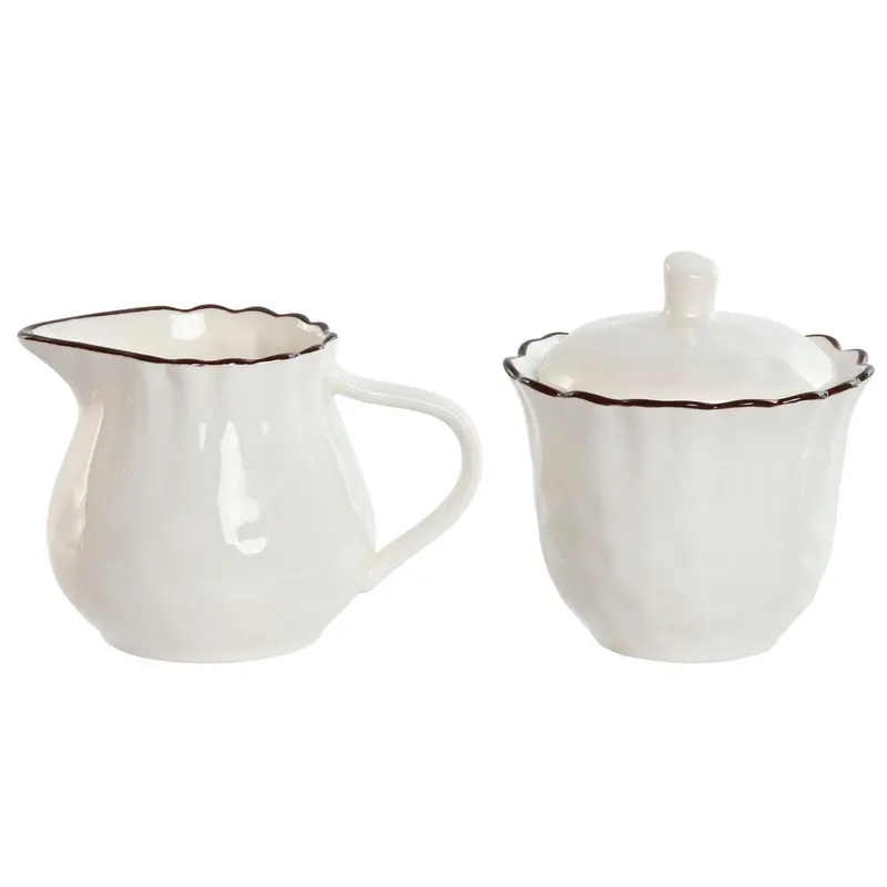 Milk Jug And Sugar Bowl Home Esprit White Brown Porcelain 250 Ml 12 X 8,4 X 8 Cm 2 Pieces 1