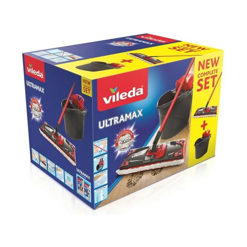 Mop With Dual Action Bucket Vileda Ultramax Mop Set Black Red Microfibres 1