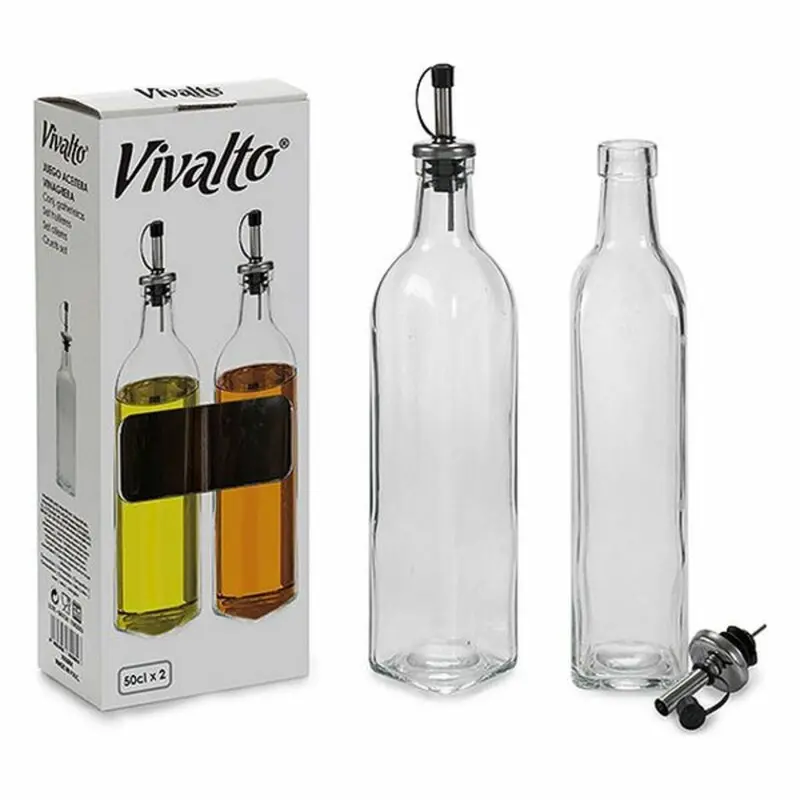 Oil And Vinegar Set Vivalto Transparent Glass Silicone Crystal 500 Ml 5,7 X 29,5 X 5,7 Cm 12 X 31 X 6 Cm 2 Units 1