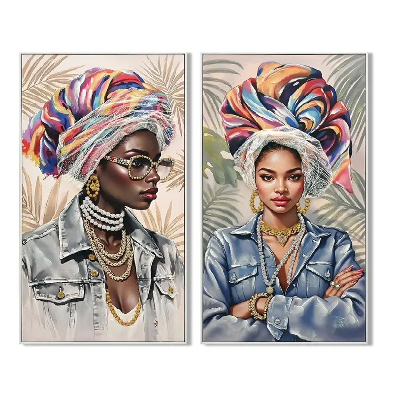 Painting Home Esprit African Woman Tropical Lacquered 62 X 4 X 122 Cm (2 Units) 1