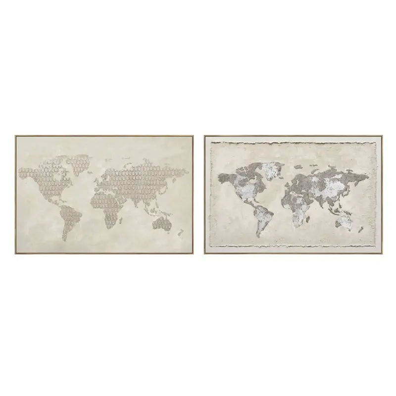 Painting Home Esprit Beige World Map Loft 120 X 3,7 X 80 Cm (2 Units) 1