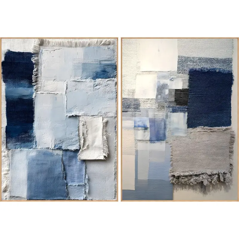 Painting Home Esprit Blue White Abstract Modern 103 X 4 X 143 Cm (2 Units) 1