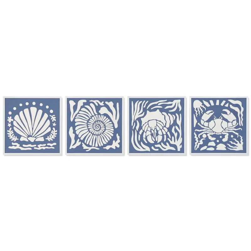 Painting Home Esprit Blue White Shells Mediterranean 50 X 3 X 50 Cm (4 Units) 1