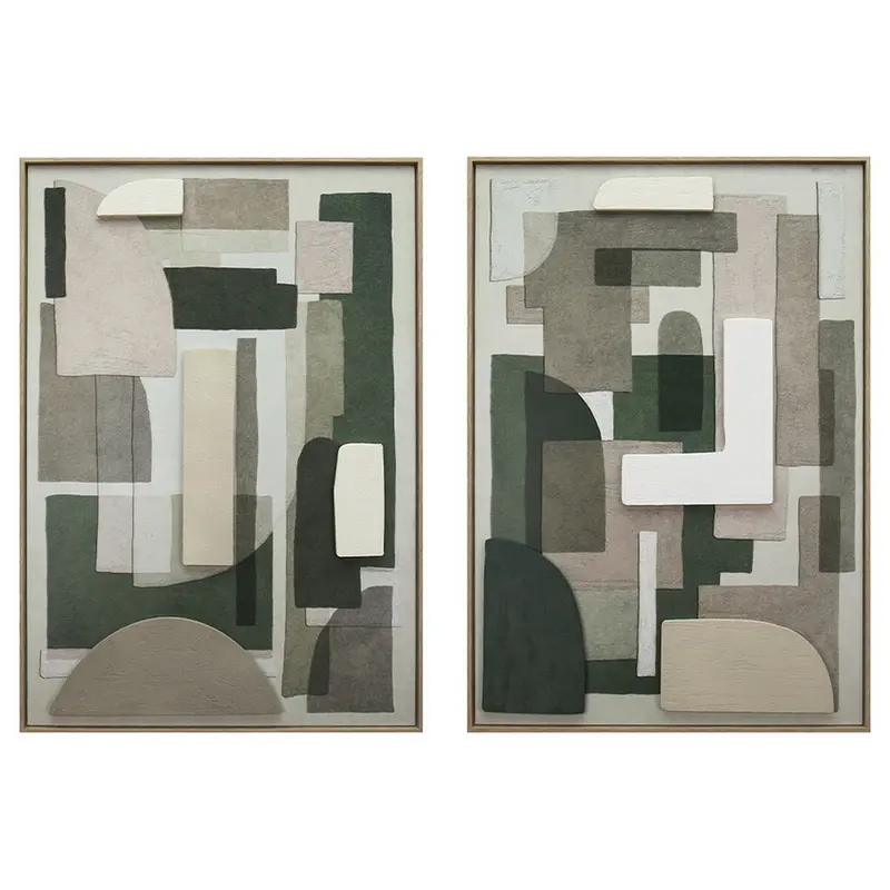 Painting Home Esprit Green Beige Abstract Urban 70 X 3,5 X 100 Cm (2 Units) 1