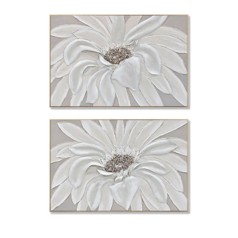 Painting Home Esprit White Beige Flower Shabby Chic (2 Units) 1