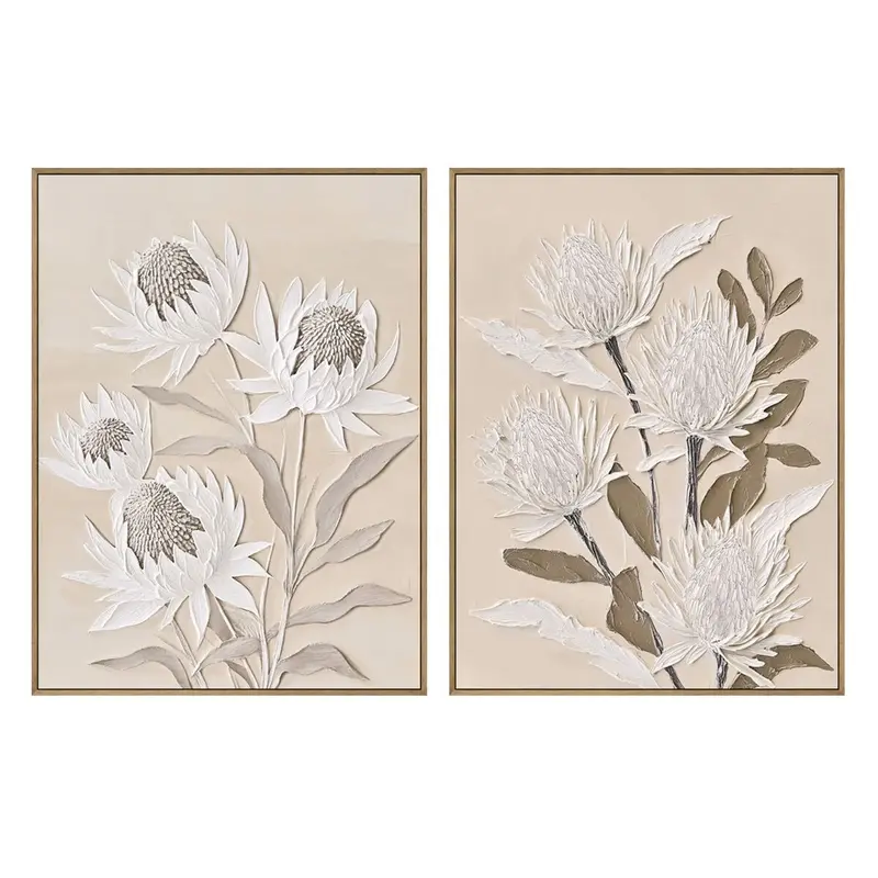 Painting Home Esprit White Beige Flowers Traditional (2 Units) 1