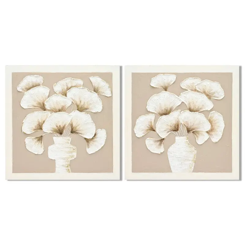Painting Home Esprit White Beige Vase Shabby Chic 100 X 3 X 100 Cm (2 Units) 1