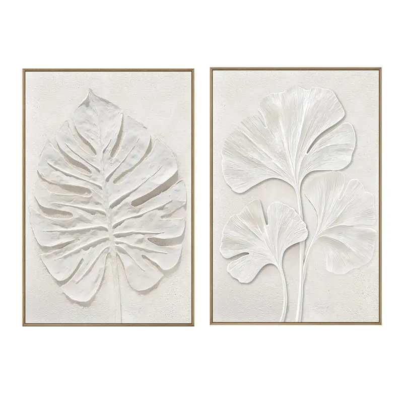 Painting Home Esprit White Leaf Of A Plant Scandinavian (2 Units) 1
