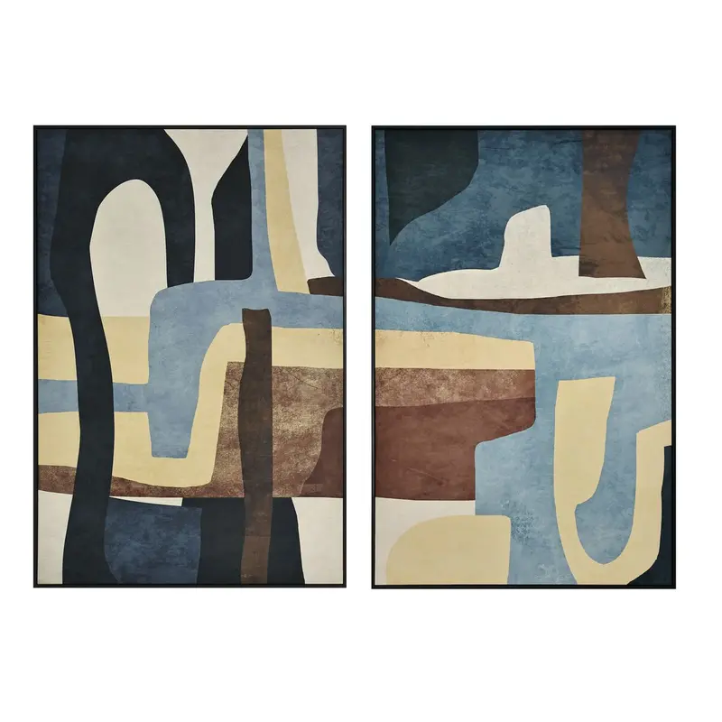 Painting Home Esprit Yellow Blue Abstract Velvet Urban 80 X 4,5 X 120 Cm (2 Units) 1