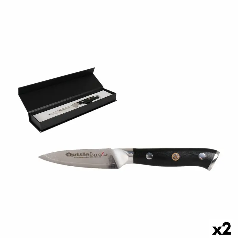 Peeler Knife Quttin Damaskus Black Silver Stainless Steel 9 Cm (2 Units) 1
