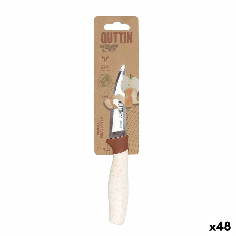 Peeler Knife Quttin Terra Brown Silver Stainless Steel 9 Cm (48 Units) 1