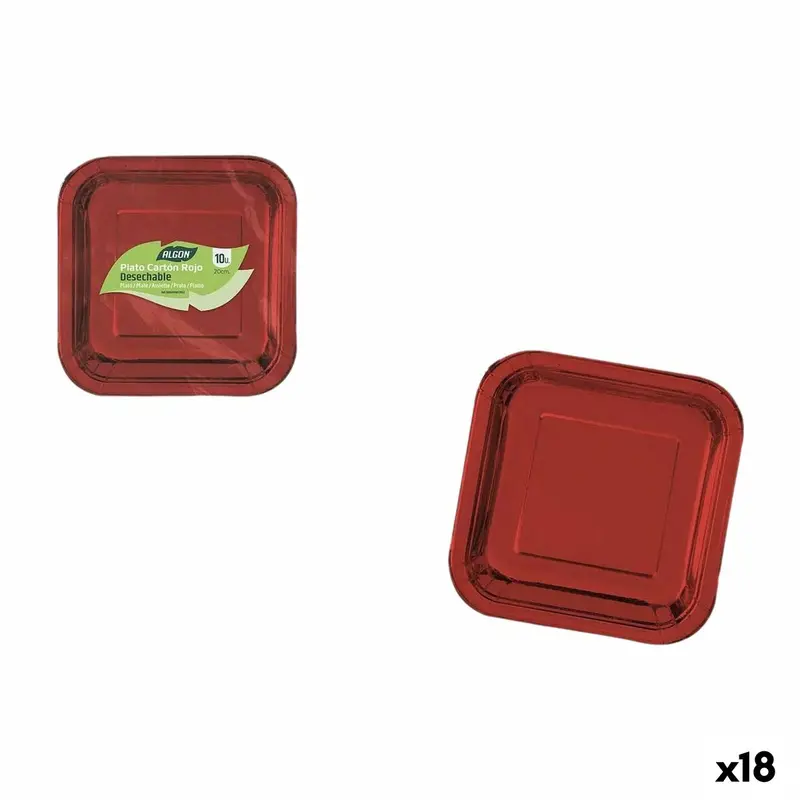 Plate Set Algon Red 20 Cm 10 Pieces (18 Units) 1