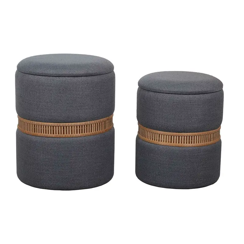 Pouffe Versa Grey Polyester Linen Bamboo Mdf Wood 1