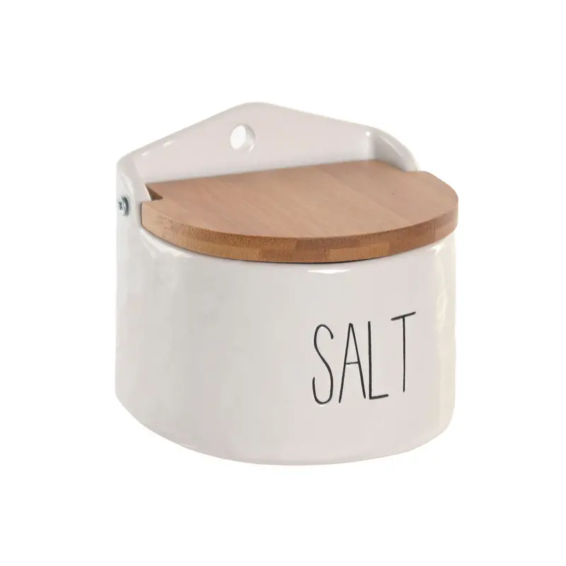 Salt Cellar Home Esprit White Natural Bamboo Porcelain Cottage 12 X 11 X 11 Cm 1