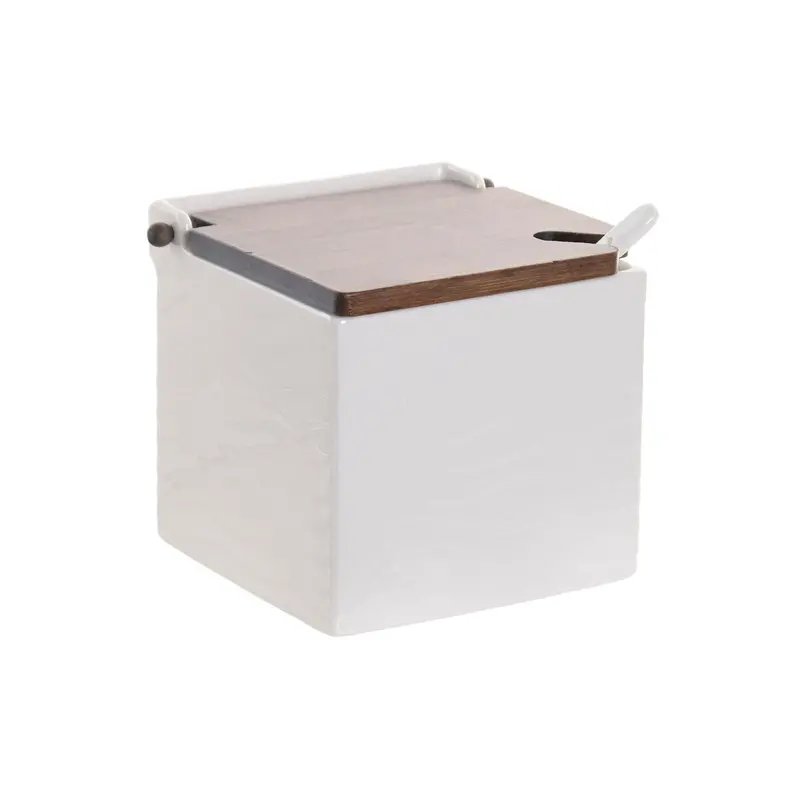 Salt Shaker With Lid Home Esprit White Dark Brown Bamboo Porcelain 13 X 12 X 12,5 Cm 1