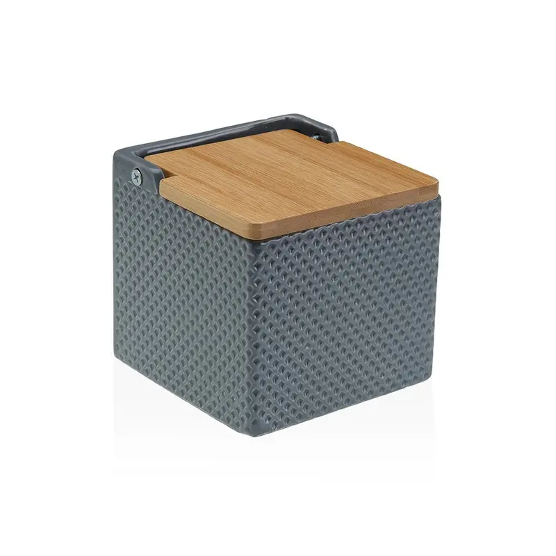 Salt Shaker With Lid Versa Grey Ceramic Bamboo Dolomite 11 X 11 X 11 Cm 1