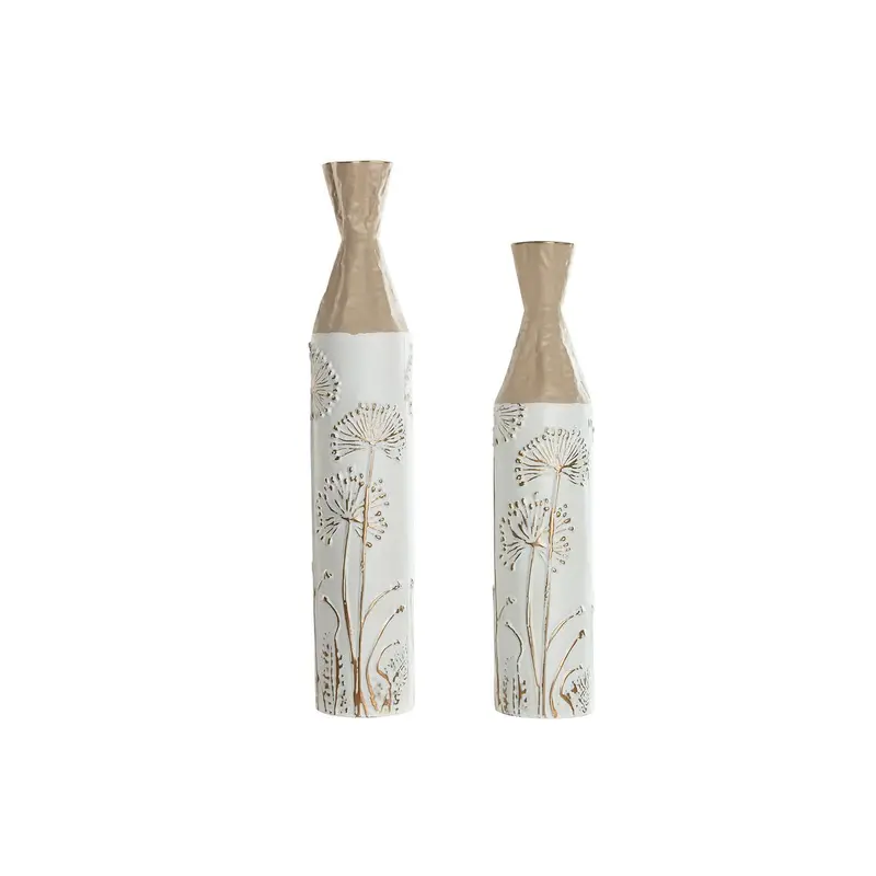 Set Of 2 Vases Home Esprit Beige Light Brown Metal 13,5 X 13,5 X 71 Cm (2 Pieces) 1