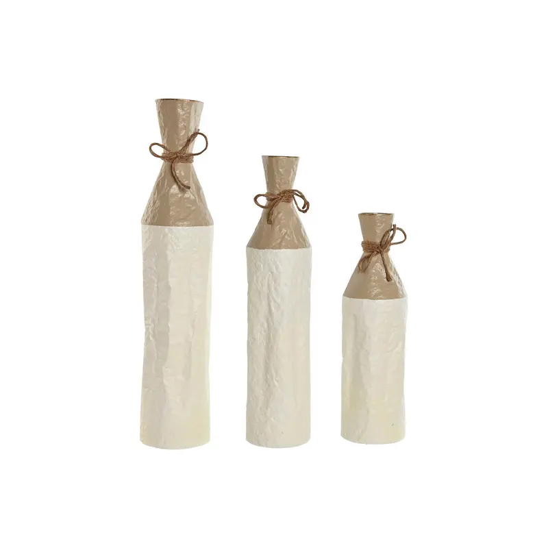 Set Of 3 Vases Home Esprit White Golden Metal 14 X 14 X 67 Cm (3 Pieces) 1